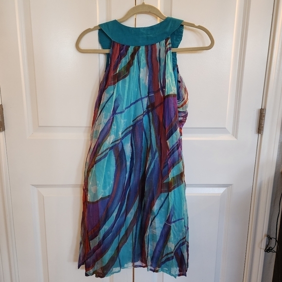 Alberto Makali blue tie dye Print Beaded embroidered Sleeveless chiffon Dress M - Picture 10 of 13